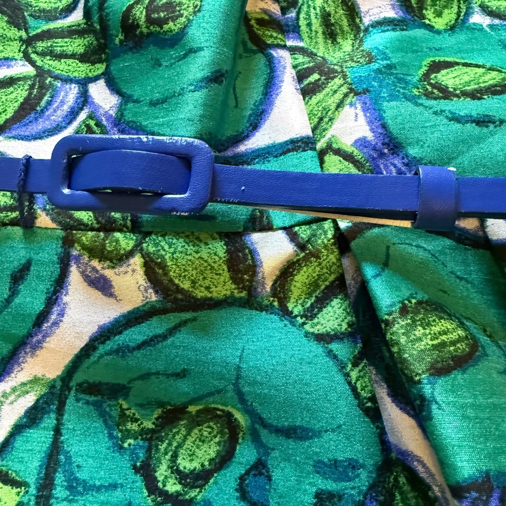Liz Claiborne Green & Blue Floral Jacquard Fit & Flare Dress | Size 12 - Picture 9 of 12